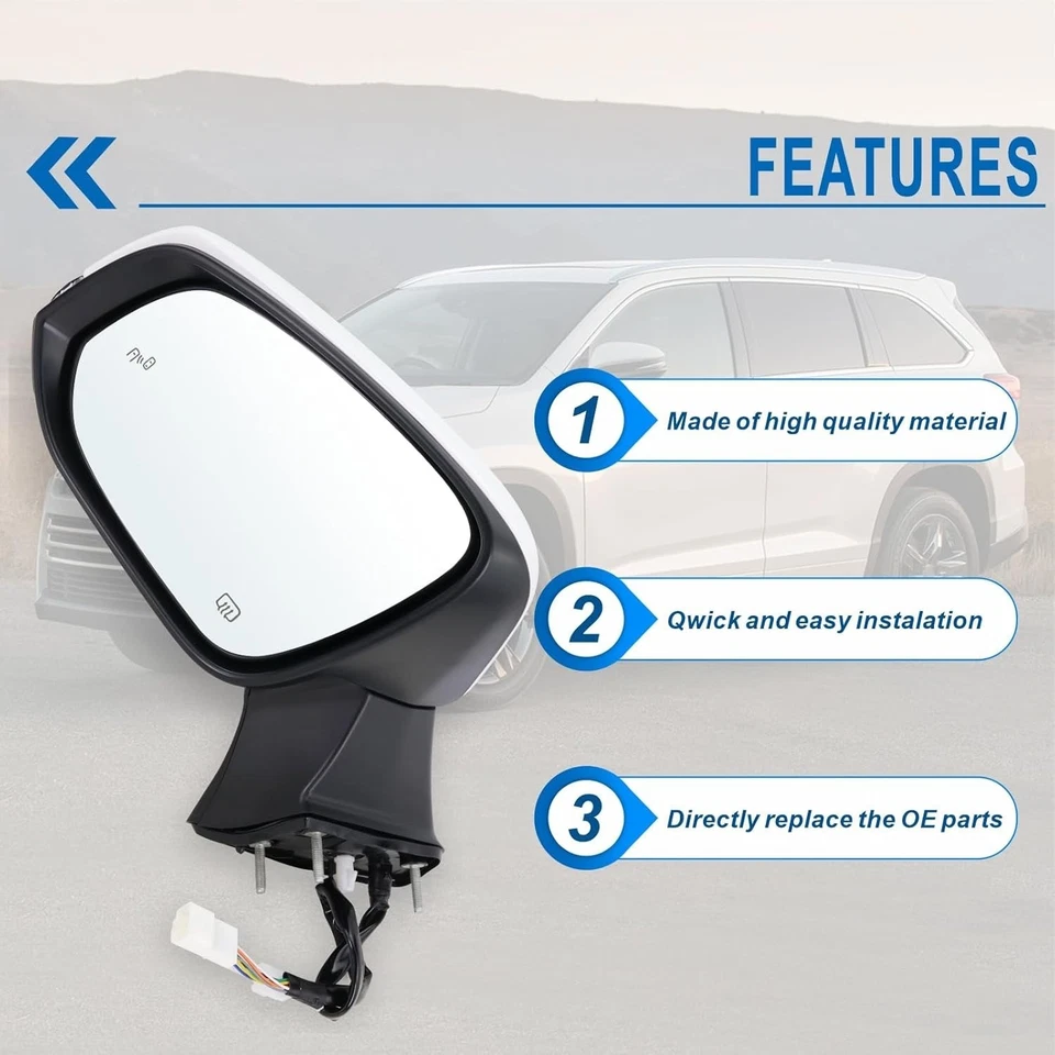 Left Driver Side Mirror Compatible With 2020-2025 Toyota Highlander - Image 3 of 4