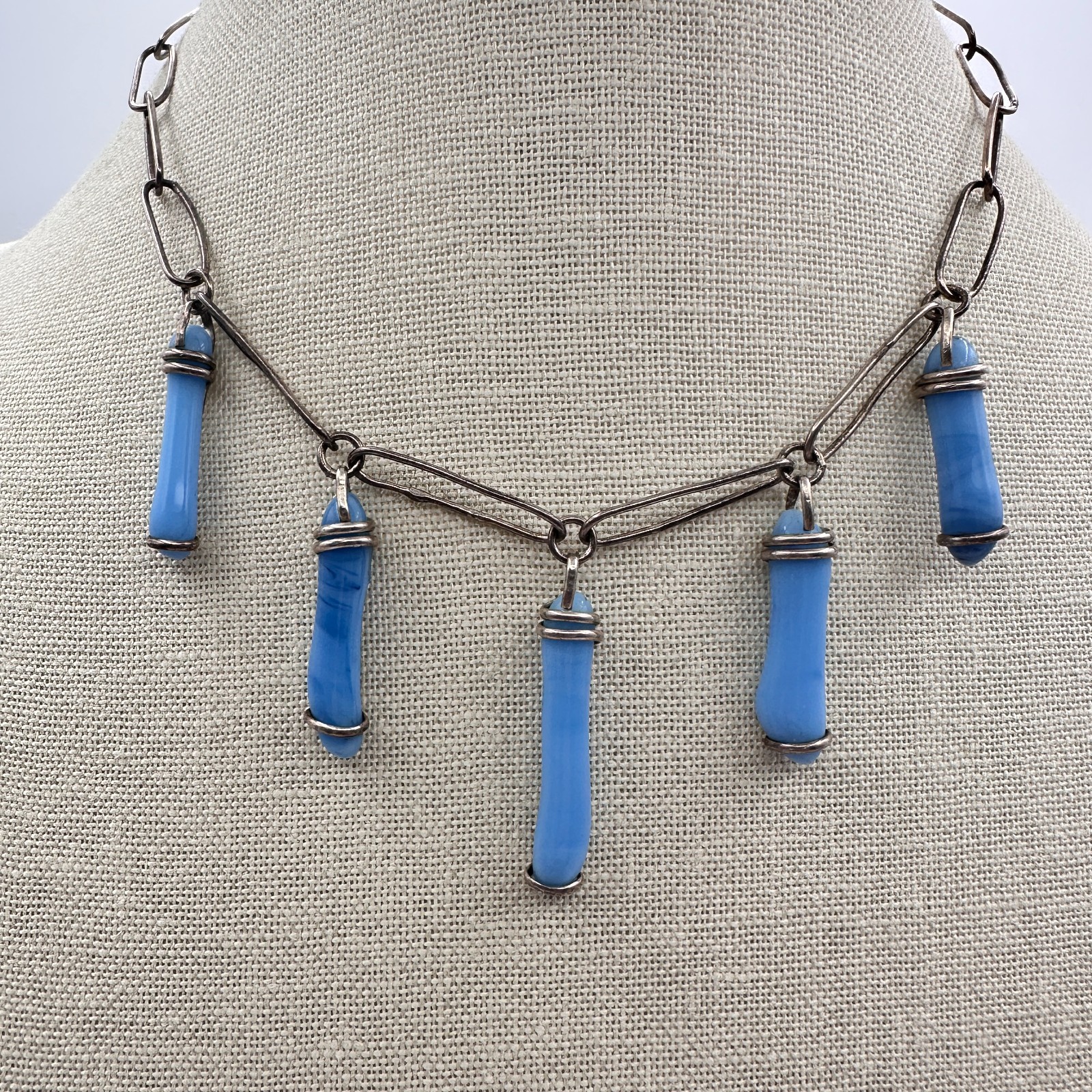 Vintage 90s Rectangle Link Chain Statement Neckla… - image 1