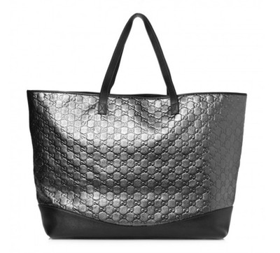 Rare Gucci Guccissima Metallic Gray Pewter Silver Large Tote Bag