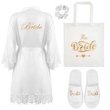 Bride 4 Pack White Satin Dressing Gown