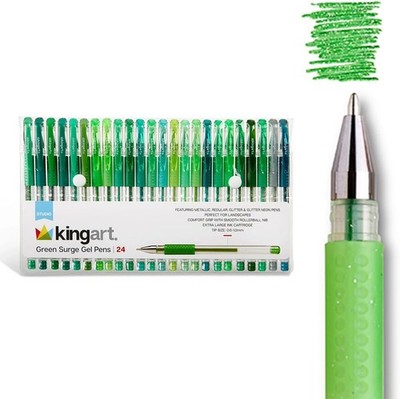 Studio 24-Piece Green Tone Gel Pen Set   Soft Comfort Grip   Smooth Rollerball