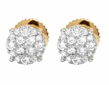 Ladies 10K Yellow Gold Real Diamond Pave Diamond Round Stud Earrings 0.40ct 6MM