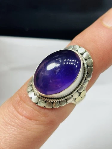 Vintage silver and big amethyst ring UK size N/O used