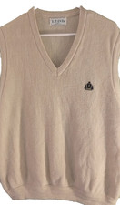 VINTAGE Izod Men Sweater Large Beige Vest Logo Golf Embroidered V Neck 90s