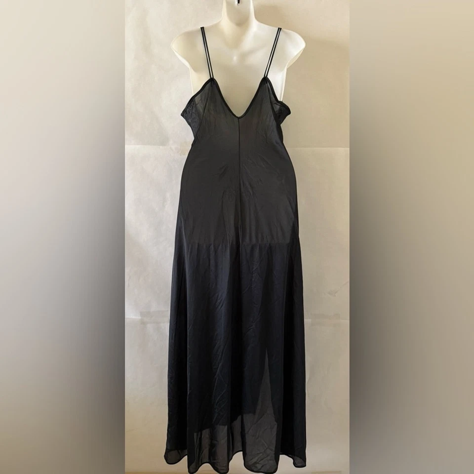 Vintage Frederick’s of Hollywood Black Lace Slip Dress Sz L Maxi Nightgown 90s - Image 2 of 4