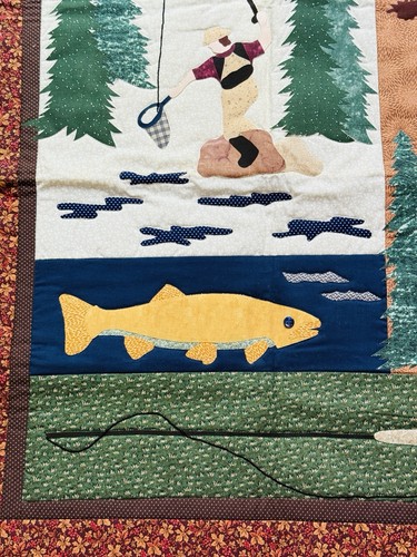 Fly Fishing Themed Patchwork Quilted Blanket Hand Made 33” x 26” - Picture 5 of 9