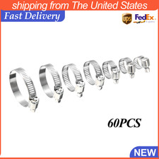 60PCS Adjustable Hose Clamps Worm Gear Stainless Steel Clamp Assortment 7 Sizes