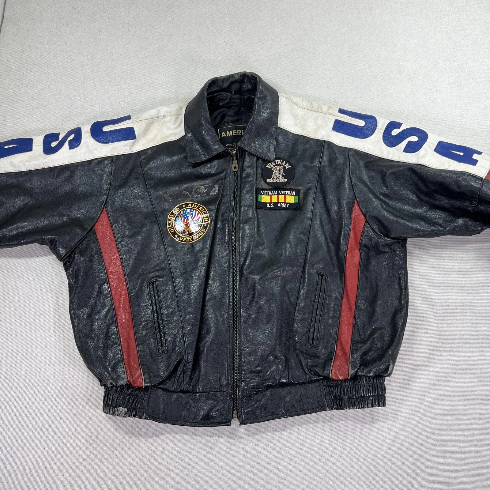 VTG Vietnam Veteran Leather Jacket Mens 4XL USA Flag MACV-SOG Patch American Top image 9