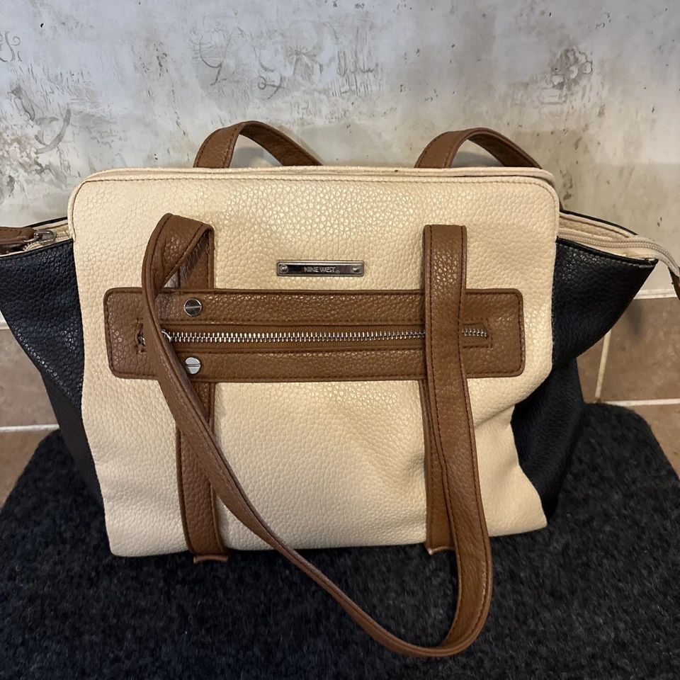 Nine West color block blue beige brown pebble leather shoulder bag - Image 2 of 4