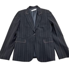 Tahari Arthur S Levine Blazer Women 8 Black Purple Pinstripe Career Jacket