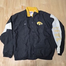 Vintage Iowa Hawkeyes Reebok Full Zip Nylon Windbreaker Lined Jacket Black Sz L