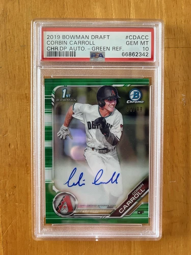 2019 Bowman Chrome Draft Corbin Carroll Green Refractor RC Auto #d/99 PSA 10 🔥