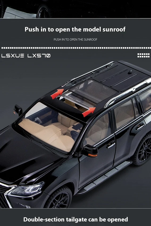 Large 1:18 Lexus LX570 Off-Road SUV Diecast Car Model Sound & Light Kids Gift - Image 4 of 4