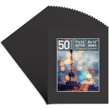 Golden State Art 50-Pack 11x14 Black Acid-Free Picture Mats for 8x10 Photos
