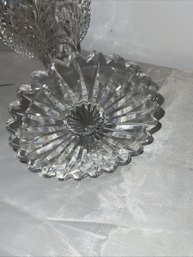 Vtg Cut Glass 12” Fluted Stem Flower Vase - Picture 11 of 16