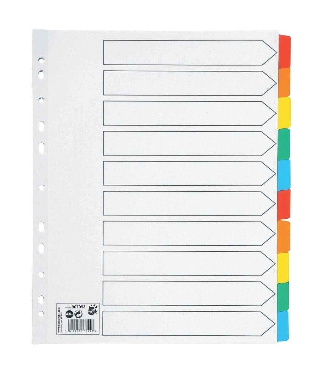 5* Premier A4 Subject Index Multi Coloured Tab Maxi Divider (White) 10 Parts