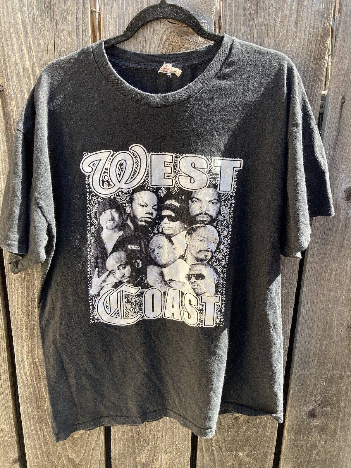 FILA Men's Alstyle Black West Coast Rap Logo T Shirt XL Cotton Snoop 2Pac Dre CA