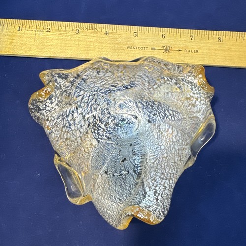 Vintage Murano Venetia Yellow Cased Petal Bowl Silver Gold Leaf Foil - Picture 10 of 11