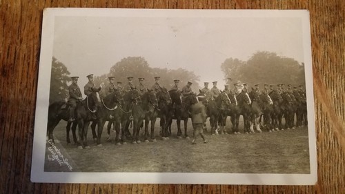 1914 WWI RPPC POSTCARD PHOTO SOLDIERS HORSES CAVALRY MARESFIELD CAMP SUSSEX