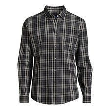 George Men's SIZE XL 46-48 Long Sleeve Poplin Button-Up Shirt Black Plaid NWT
