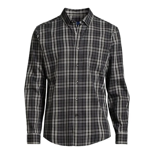 George Men's SIZE XL 46-48 Long Sleeve Poplin Button-Up Shirt Black Plaid NWT - Picture 1 of 5