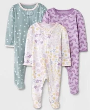 Cloud Island Baby Girls 3pc Zip Up Sleep N Play Size 6-9 Months (flowers, birds)