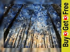Starry Forest Night 5"x7" Print on Matte Paper | Enchanting Woodland Watercolor