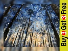 Starry Forest Night 5"x7" Print on Matte Paper | Enchanting Woodland Watercolor