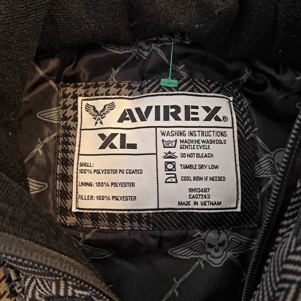 Vintage Avirex Jacket Men XL Gray Checkered Coat FauxFur