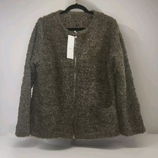 Nwt Focus Wool Blend Zip Up Jacket Sweater Women's Size L Olive Green Pockets