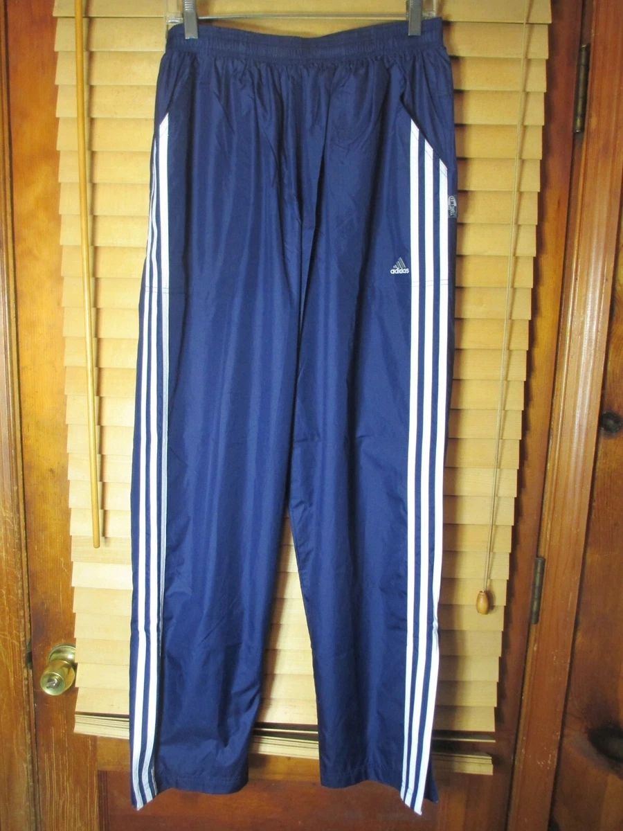 Adidas Athletic Mens L 28x30 Blue Warm-up Track Pants Side Stripe Pockets  NEW