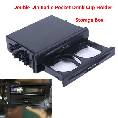 1x coche vehículo doble DIN Dash instalación de radio caja de almacenamiento Soporte para vaso de bolsillo