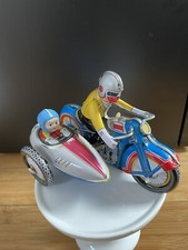 Vintage Ms 605 China wind up tin toy motorcycle with side car Used Tested