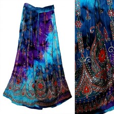 Plus Size 3X/4X/5X/6X Indian Ethnic Sequin Maxi Floral Skirt For Women Boho