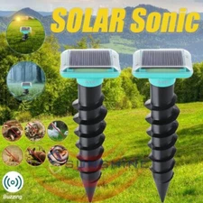 Solar Powered Ultrasonic Animal Repellent 110° Mole Snake Mice Repeller Outdoors