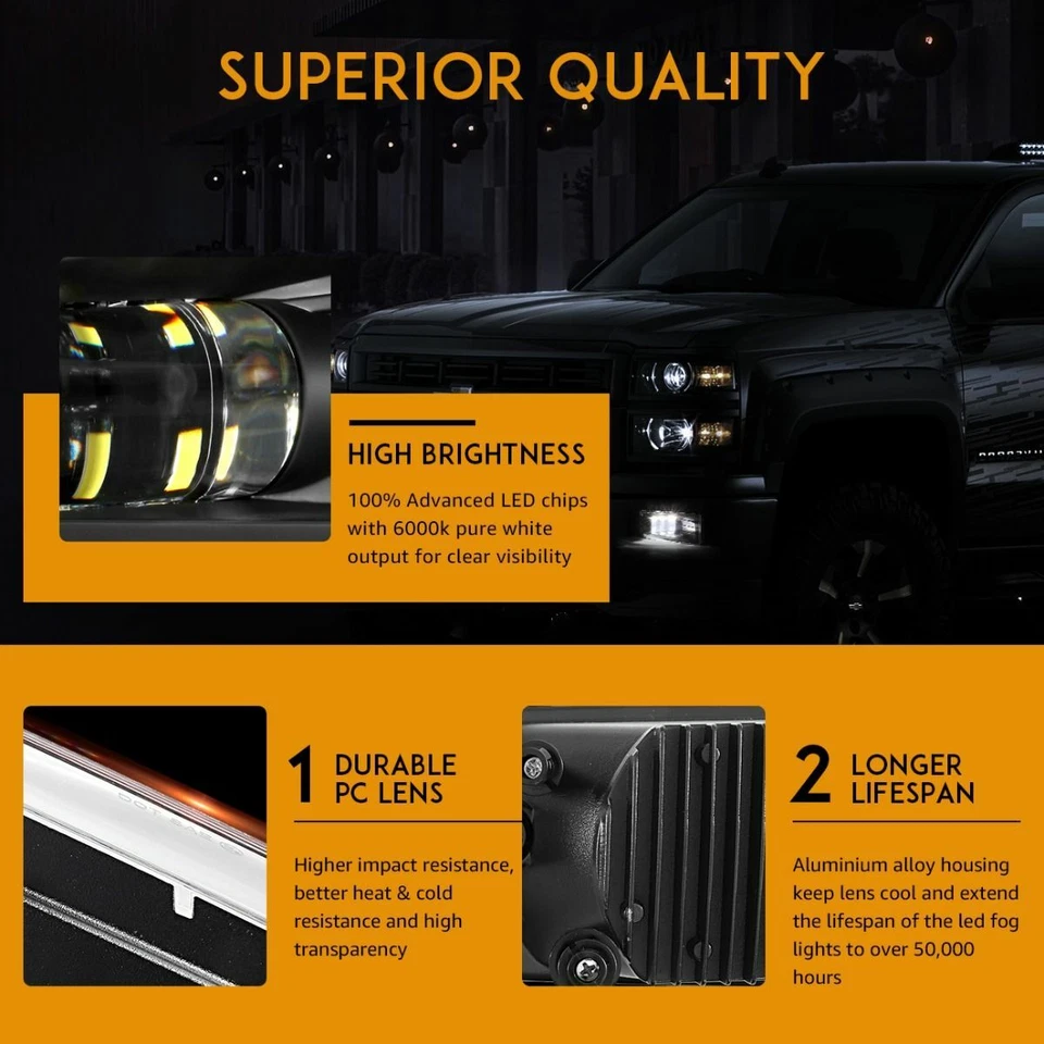 Светодиодные противотуманные фары дневного света AUXBEAM для Chevrolet Silverado 1500 2500HD 3500HD 2007-2016 годов выпуска - Изображение 2 из 4