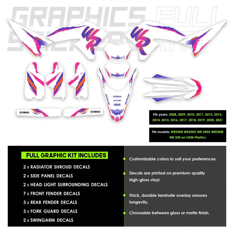 YAMAHA WR250X WR250R Gráficos Calcomanías Adhesivas Kit Completo Todos los Años (2008 - 2021) Foto 2 de 2