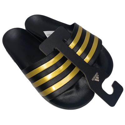 adidas adilette slides black gold