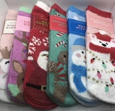 Bath & Body Works Shea Infused Lounge Fuzzy Socks Christmas x6 Pair