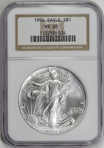 1994 American Silver Eagle $1 NGC MS69, Classic Brown Label [21F07]
