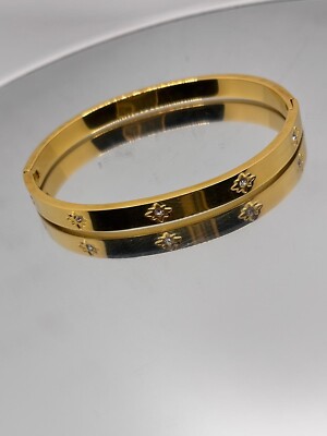 Damen 18K vergoldet Edelstahl Sternen Zirkon Armband Armreif Manschette