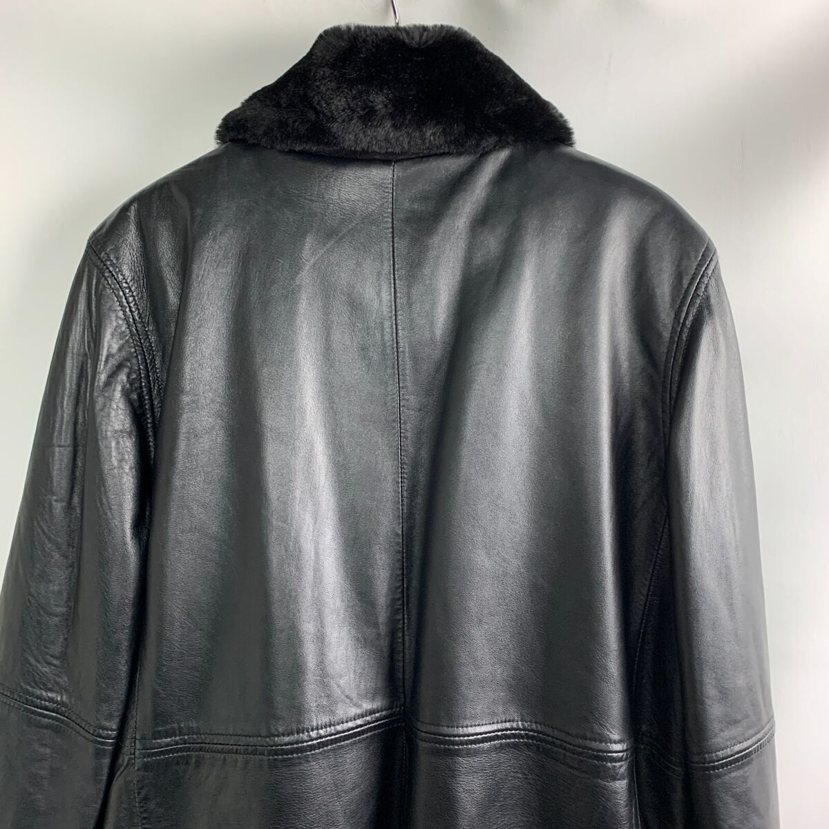 JLC New York Jacket Black Leather Faux Fur Removable Collar JLC New York Jacket Black Leather Faux Fur Removable Collar