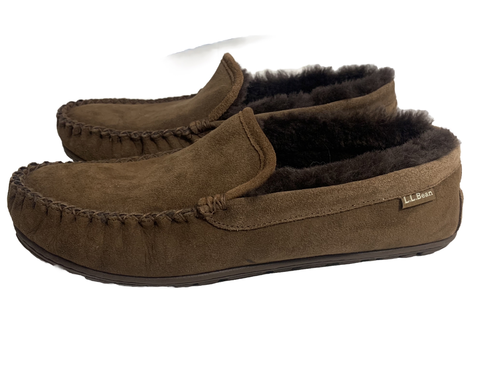 Men's LL Bean Handsewn Brown Suede Moccasin Slippers Size 12 eBay