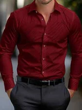 Camisa Roja de Hombre Camisas de Rayas Para Hombres Elegantes Casuales de Vestir