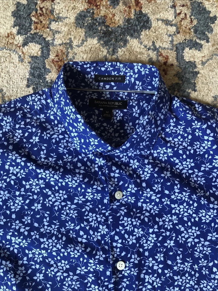 Vestido Banana Republic Camden-Fit 120s Algodón Supima Azul Floral Talla Mediana Foto 4 de 4