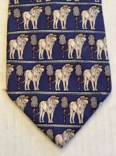 BROOKS BROTHERS Silk Tie MAKERS Men's Lion Tennis Racket Made in USA 60 Inch