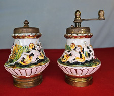 Vintage Italy Capodimonte Salt Shaker  Pepper Mill High Relief Cherubs