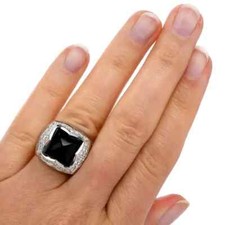 Gorgeous Square Face Design 1.35CT Cabochon Black Onyx White Sapphire Ring