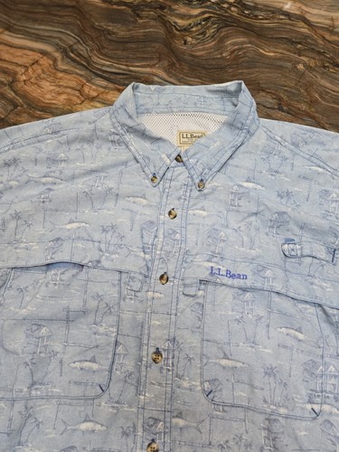 LL Bean Hemd Herren 2XL XXL Tall Blau Baumwolle Gefüttert Belüftet Angeln Wandern Fisch
