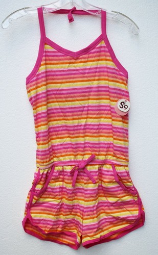 SO Girls L 14 XL 16 Striped Knit Halter Romper w/ Drawcord Shelf Bra Taffy Color - Picture 8 of 12